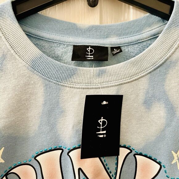 Pink Floyd Women's Large Sweatshirt Blue Clouds Tie Dye Embellished Pullover NWT - Picture 3 of 8